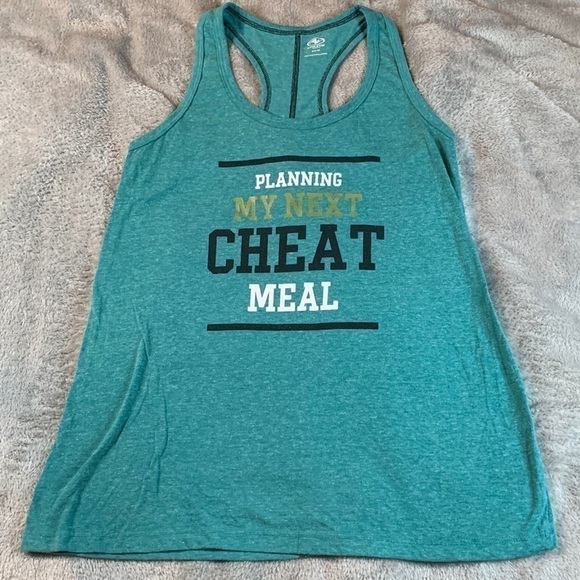 Athletic Works Teal “Planning My Next Cheat Meal” Soft Stretchy Tank Top - Picture 1 of 6
